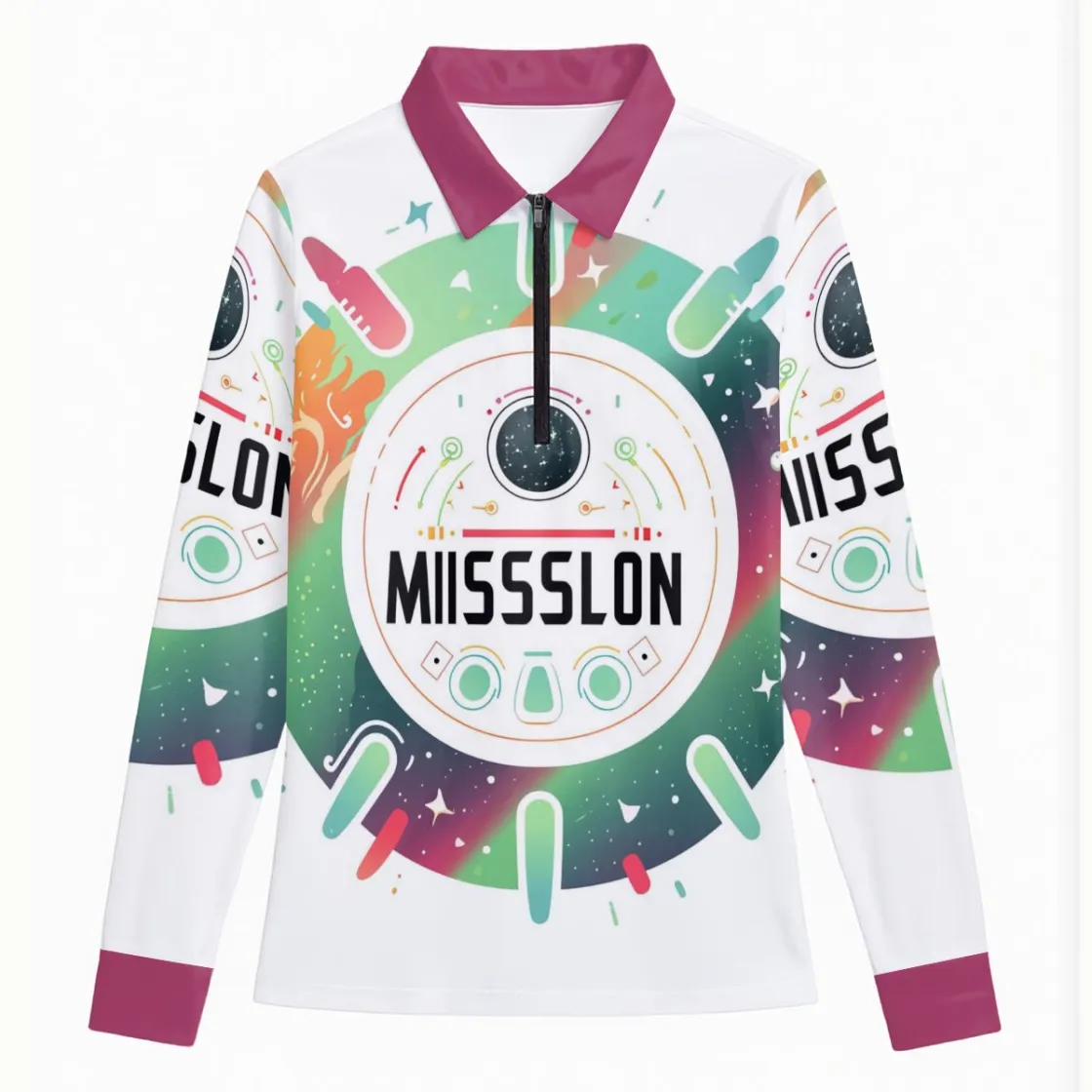 All-Over Print Women's Quarter Zip Sport Shirt With  Long Sleeve|210GSM