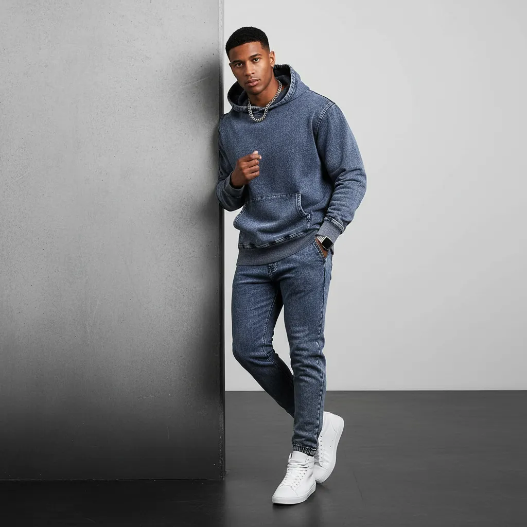 Men’s Washed Denim Pullover Hoodie|380GSM DTG