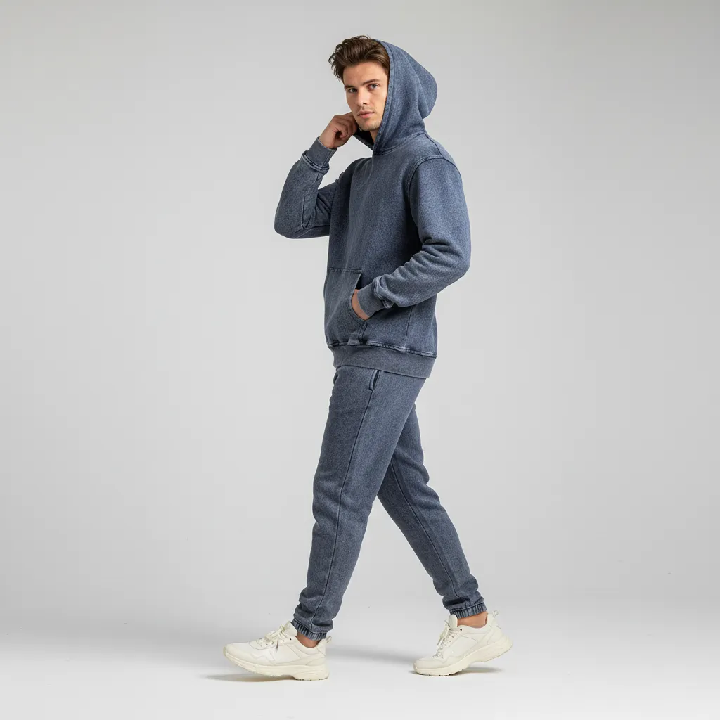 Men’s Washed Denim Pullover Hoodie|380GSM DTF
