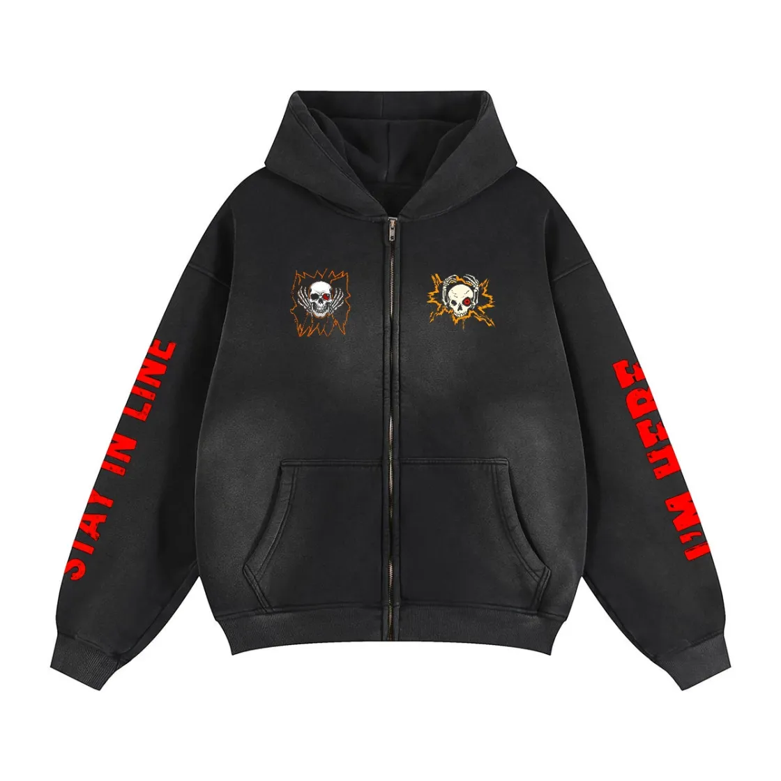 Fleece Lined Gradient Washed Zip Hoodie|355GSM DTF