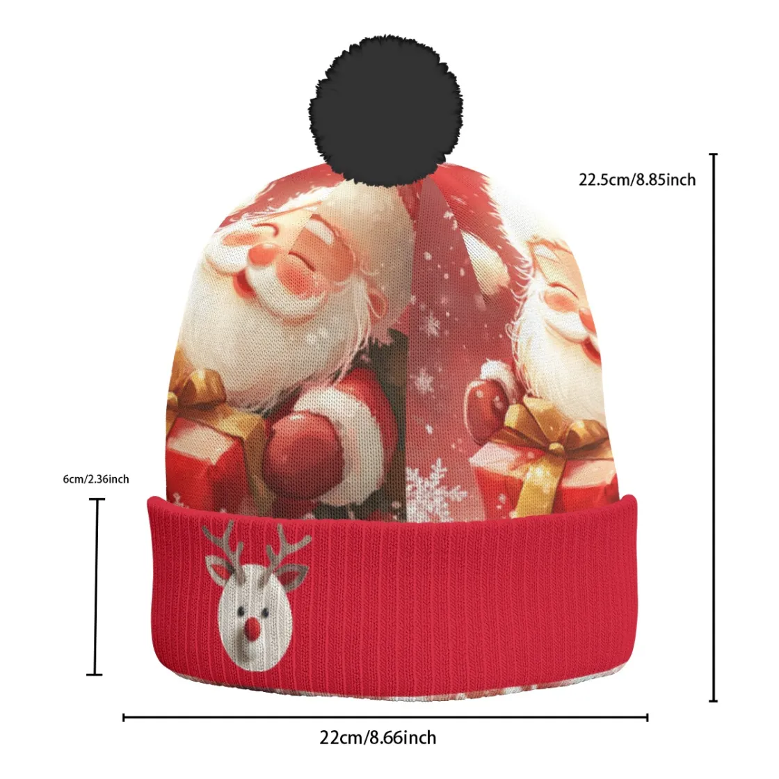 All-Over Print Knitted Hat With Pom-Pom