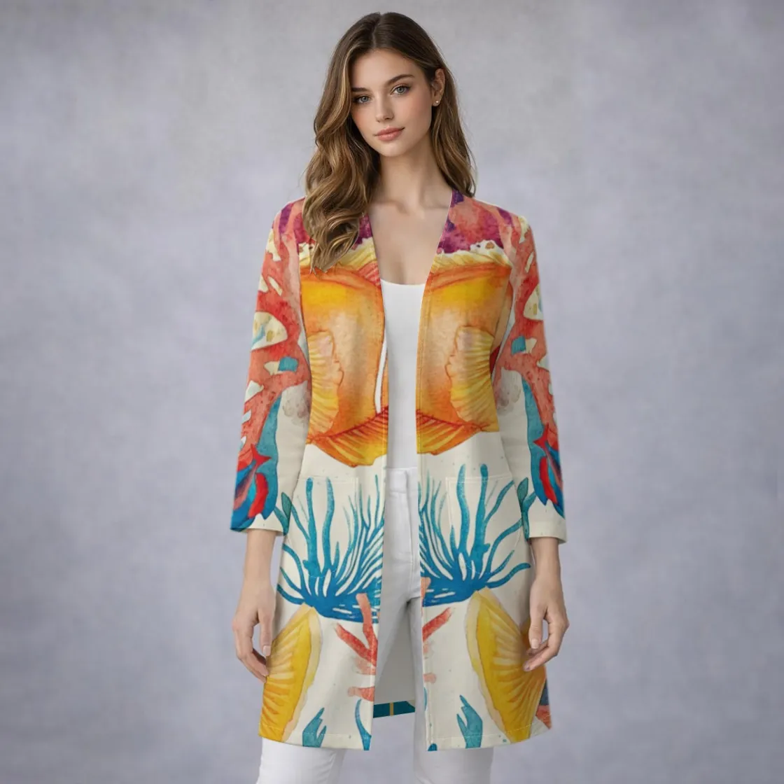 All-Over Print Women’s Mid‑Length Cotton Blend Coat