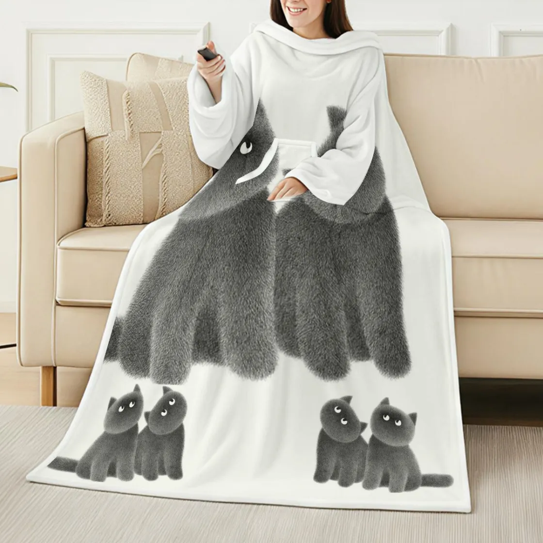 All-Over Print Cozy Wearable Blanket with Sleeves