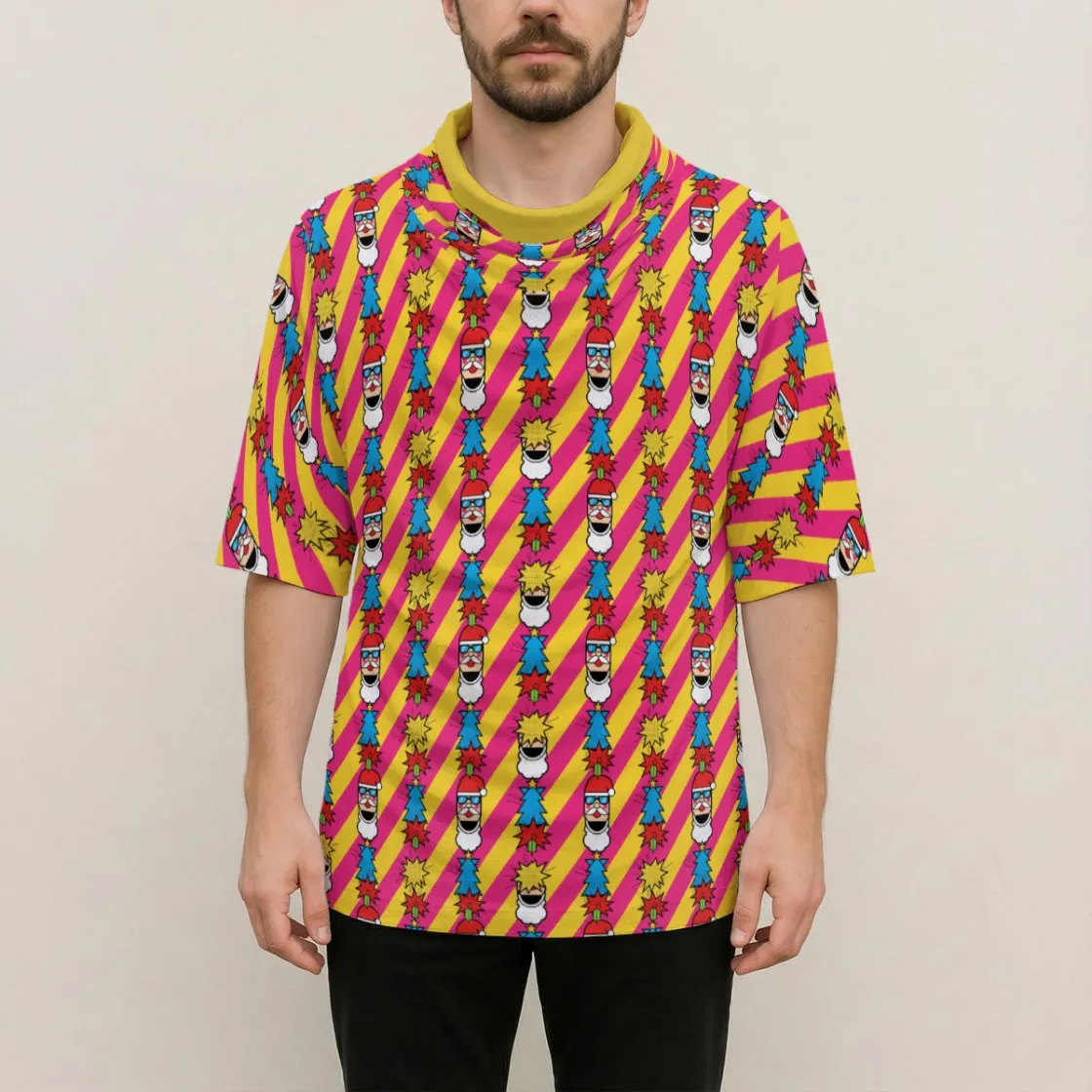 All-Over Print Men’s Draped Neck Shirt|180GSM Cotton
