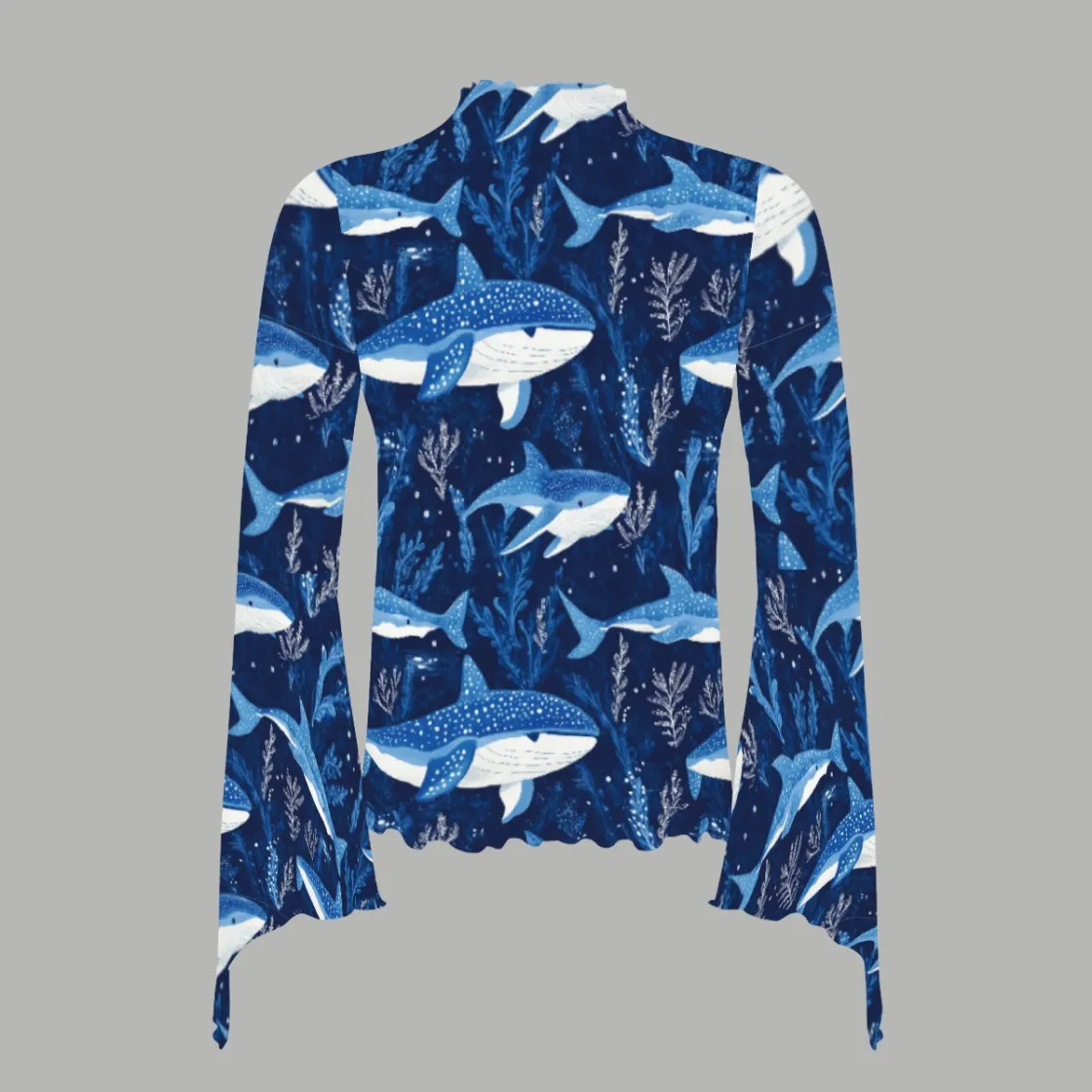 All-Over Print Big Bell Sleeve See-Through Women'S Dress