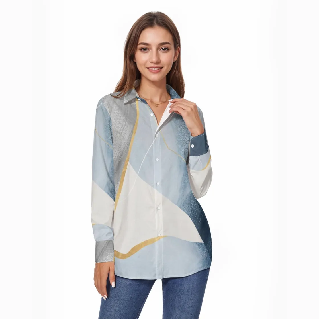 All-Over Print Women's Comfort Shirt With Button|140GSM Slub Cotton