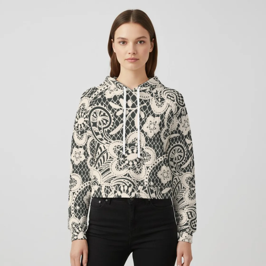 All-Over Print Women's waffle Hoodie With Raglan Sleeve