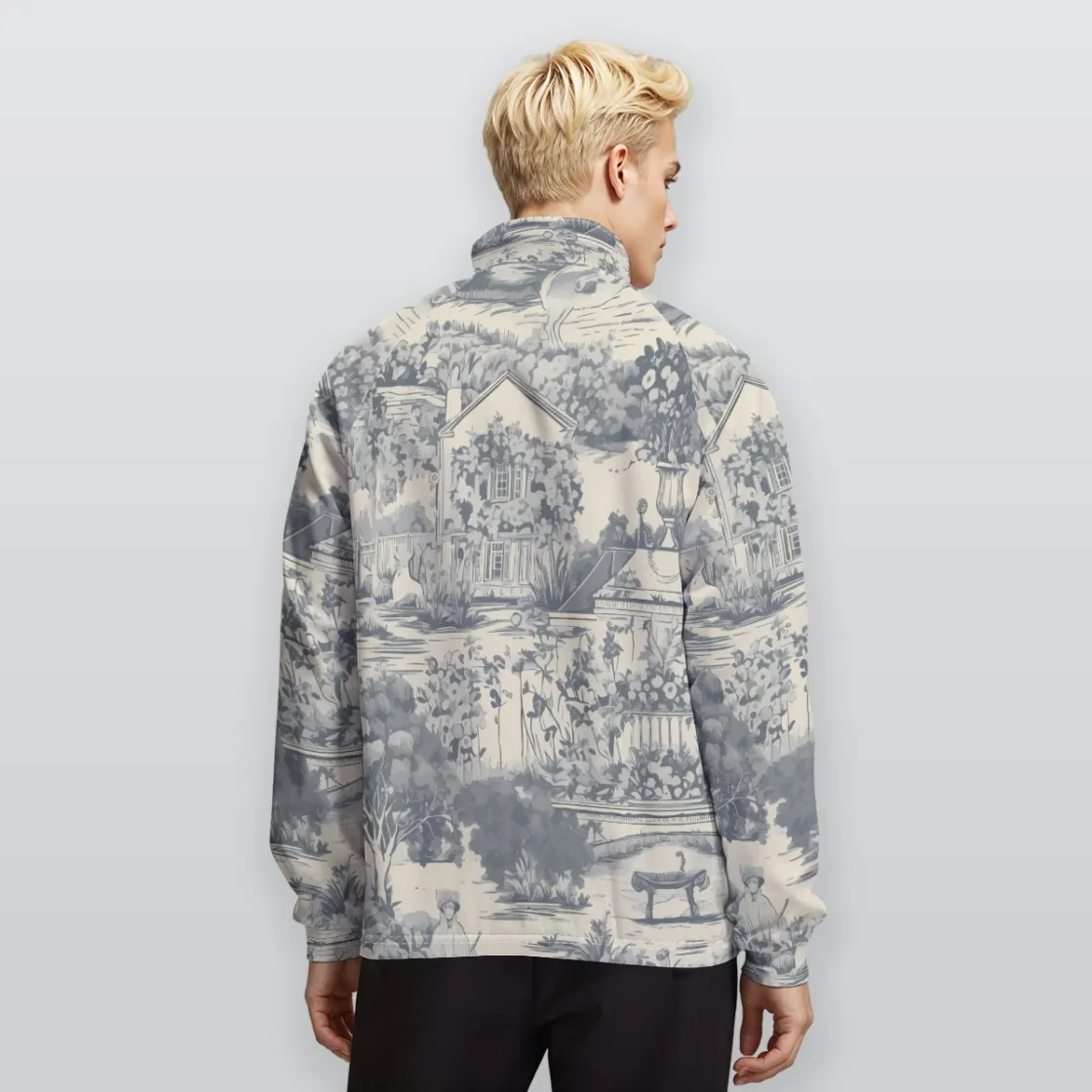 All-Over Print Men's Raglan Sleeve Stand Collar Jacket