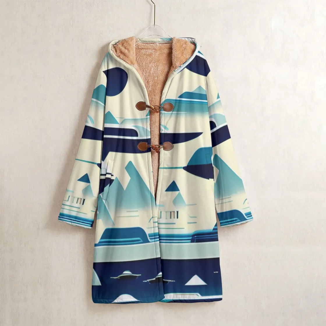All-Over Print Men's Horn Button Long Fleece Windbreaker