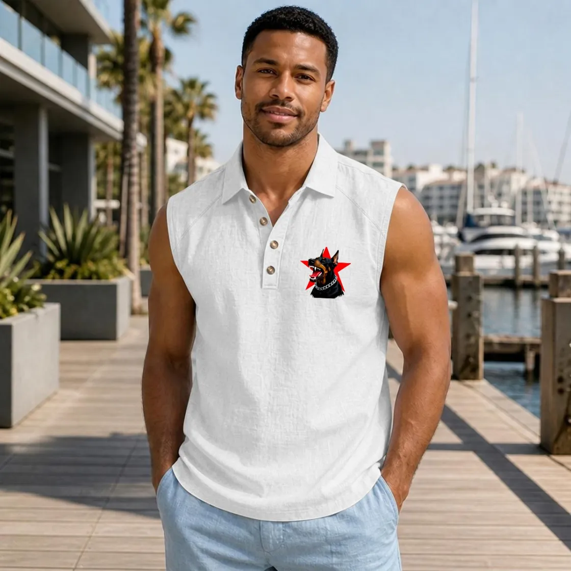 Men’s Linen-Blend Sleeveless Polo Shirt|DTF