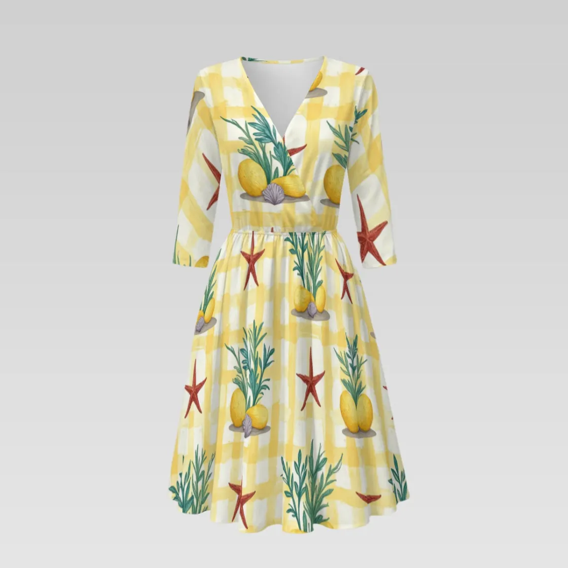 All-Over Print Women's Knee-Length V-Neck Dress|170GSM