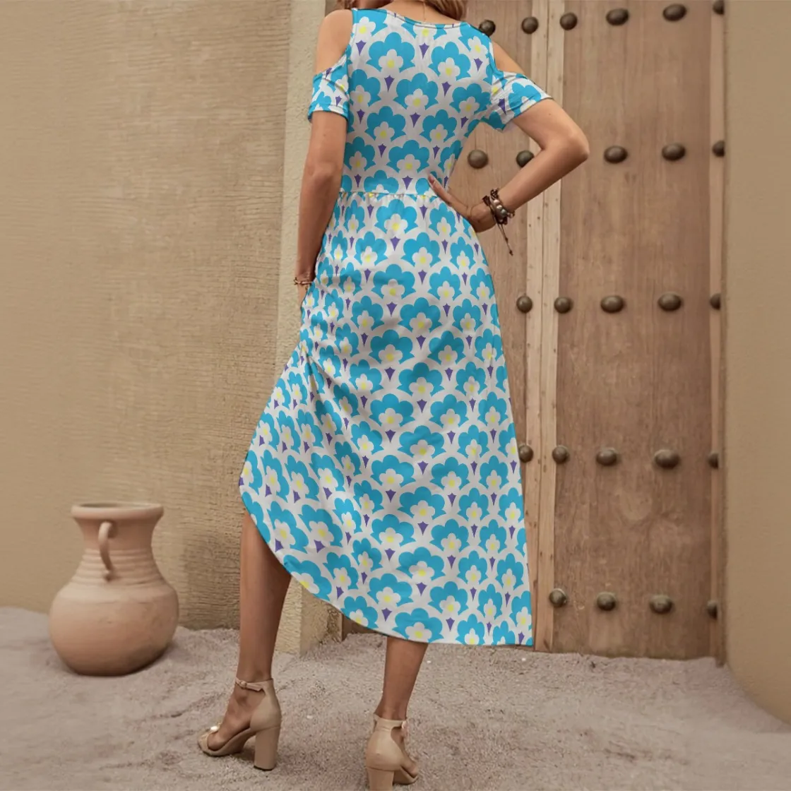 All-Over Print Women's V-neck Off-shoulder Dress