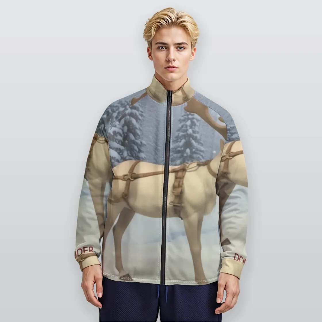 All-Over Print Men's Raglan Sleeve Stand Collar Jacket