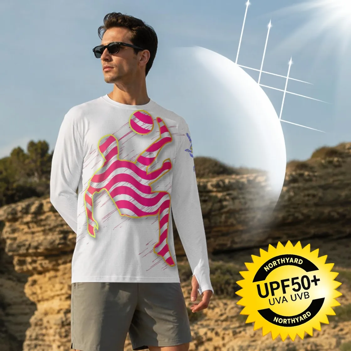 All-Over Print Men's Long-Sleeved Sunscreen T-Shirt with Thumbhole