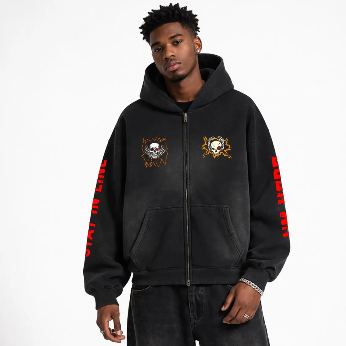 Fleece Lined Gradient Washed Zip Hoodie|355GSM DTF