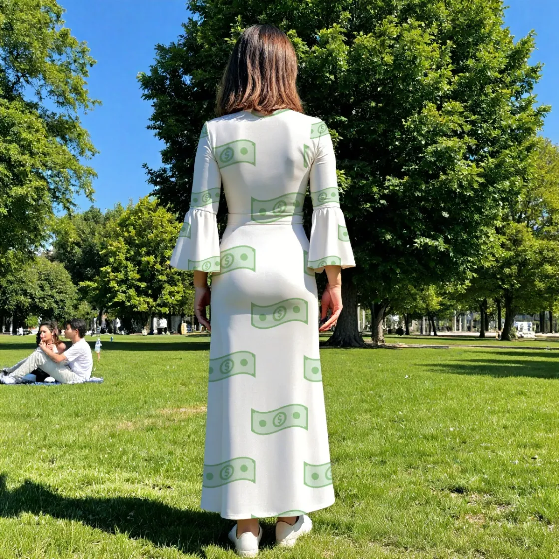 All-Over Print Women's V-Neck Long Sleeve Maxi Dress