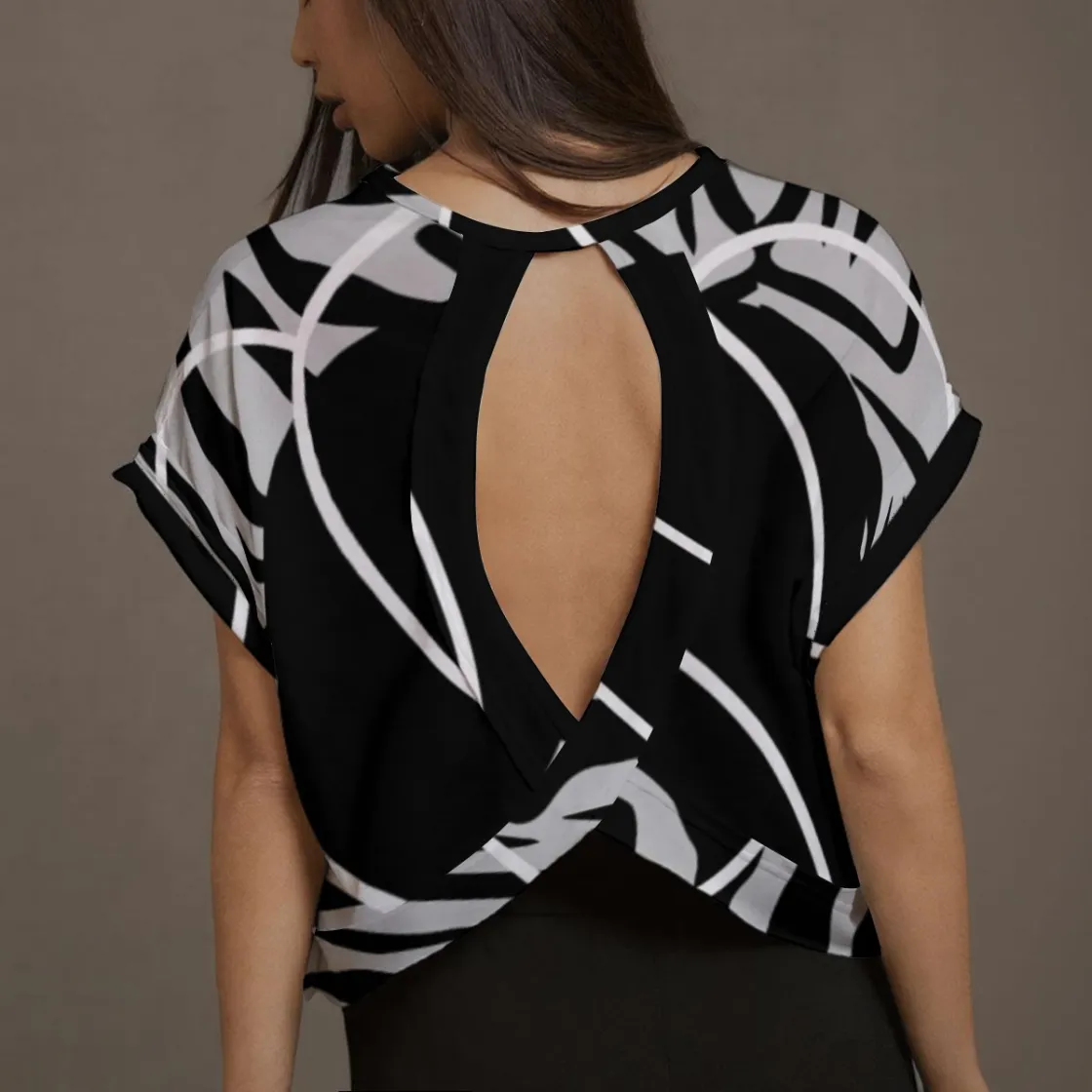All-Over Print Women's Open-Back Crossover Workout Tee