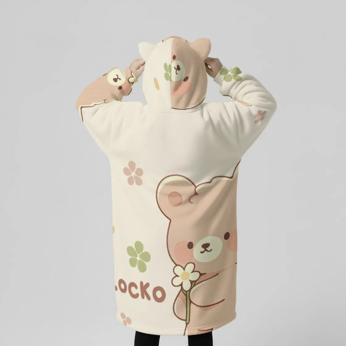 All-Over Print Kids Half-Zip Hooded Wearable Blanket with Ears