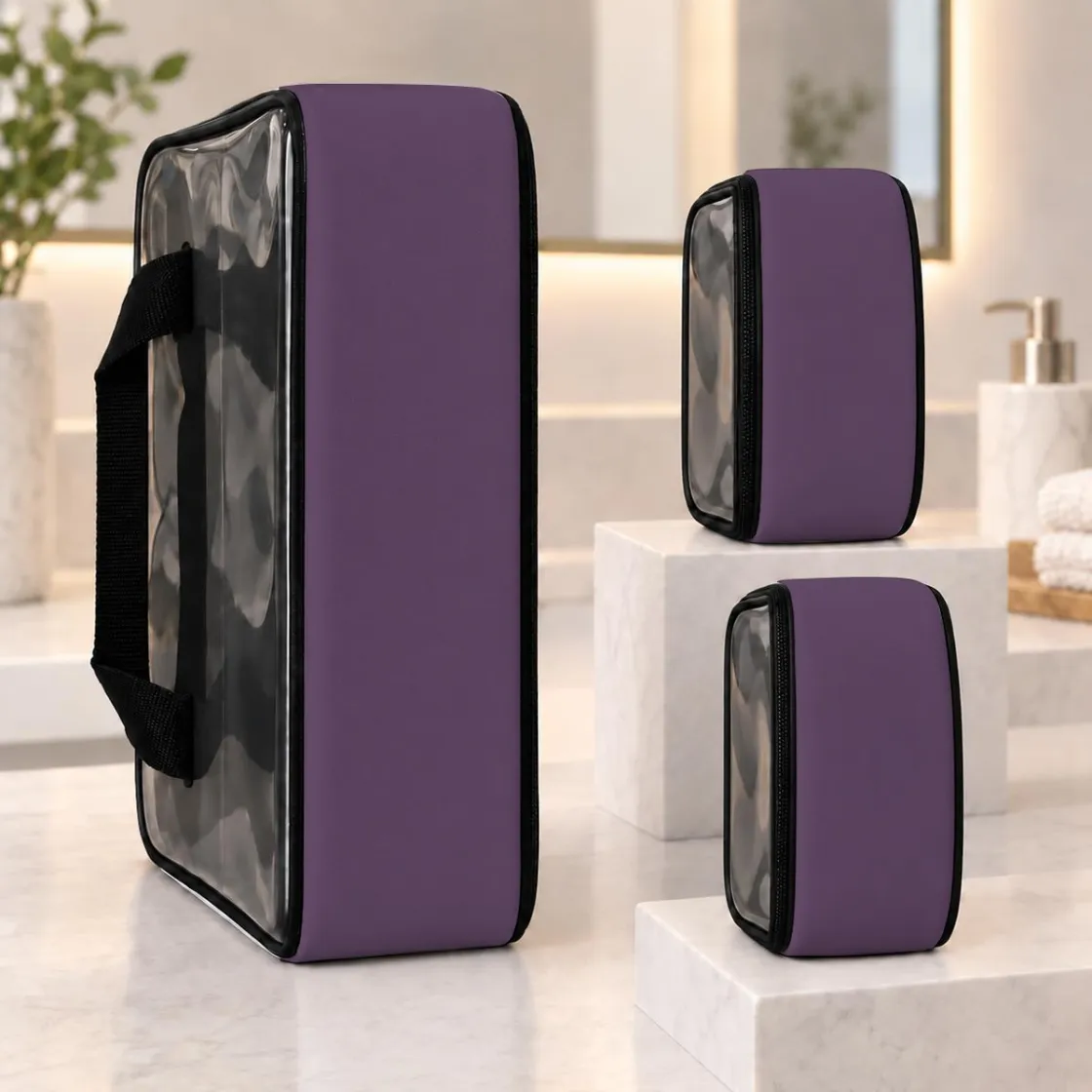 3-Piece Large-Capacity Travel Cosmetic Bag Set With PVC Back Panel
