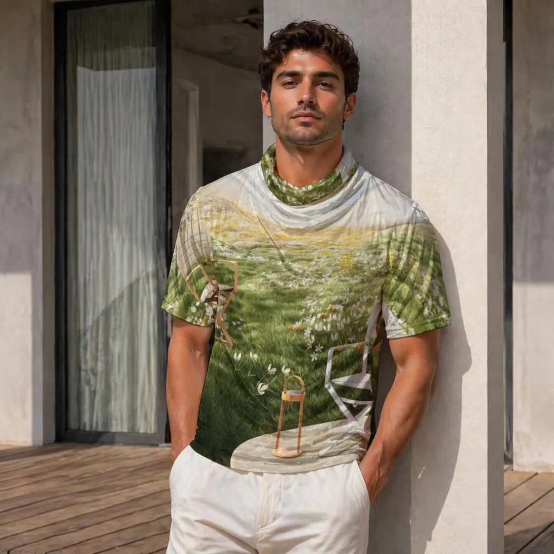 All-Over Print Men’s Draped Neck Shirt|230GSM
