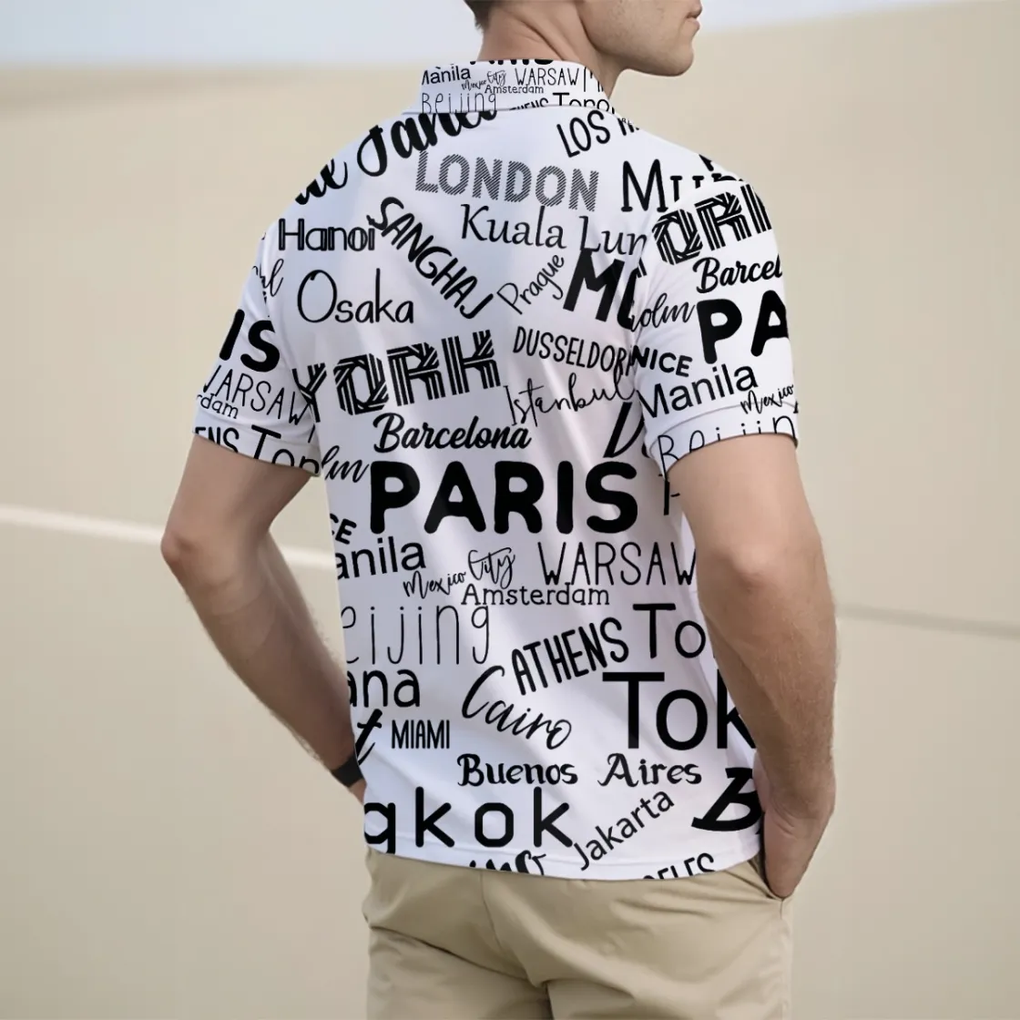 All-Over Print Men's Half Zip Polo Shirt With Short Sleeve