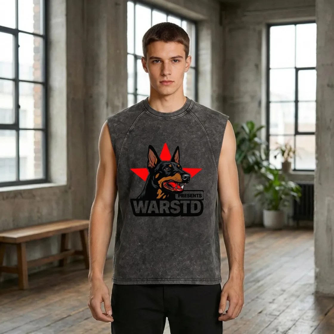 Men's Washed Sleeveless Muscle Tank Top|275GSM DTF
