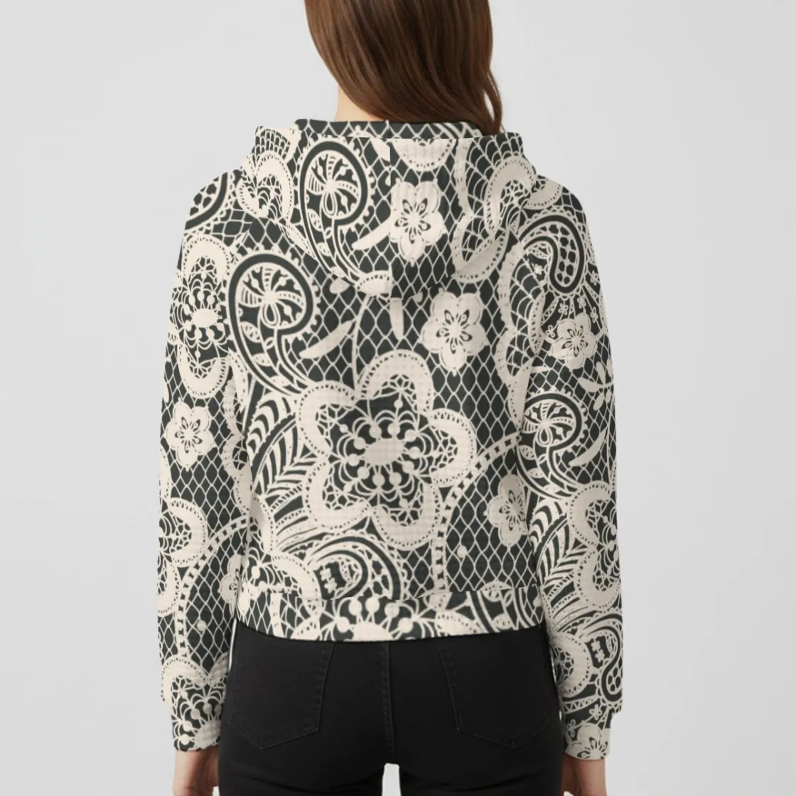 All-Over Print Women's waffle Hoodie With Raglan Sleeve