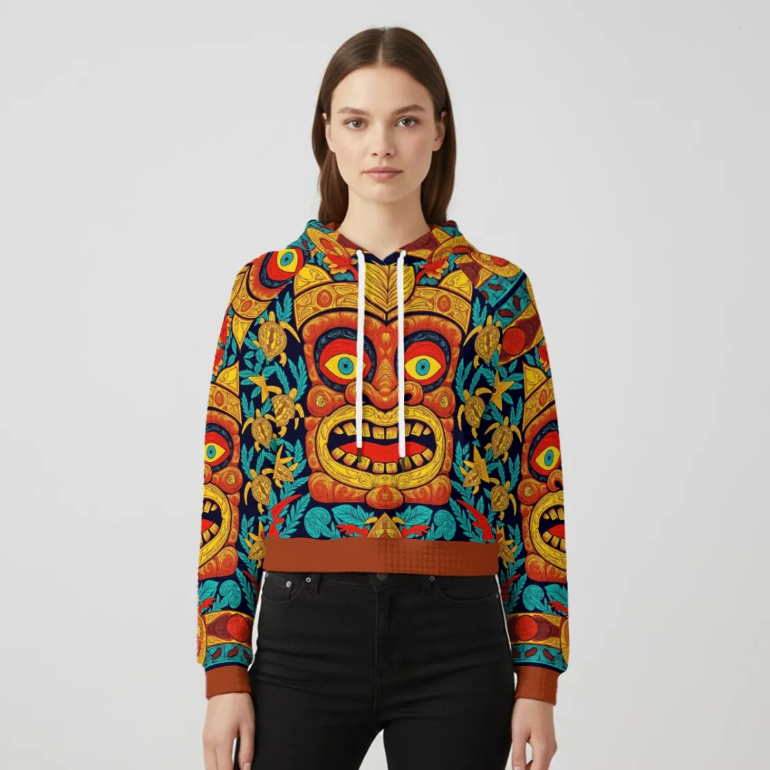 All-Over Print Women's waffle Hoodie With Raglan Sleeve