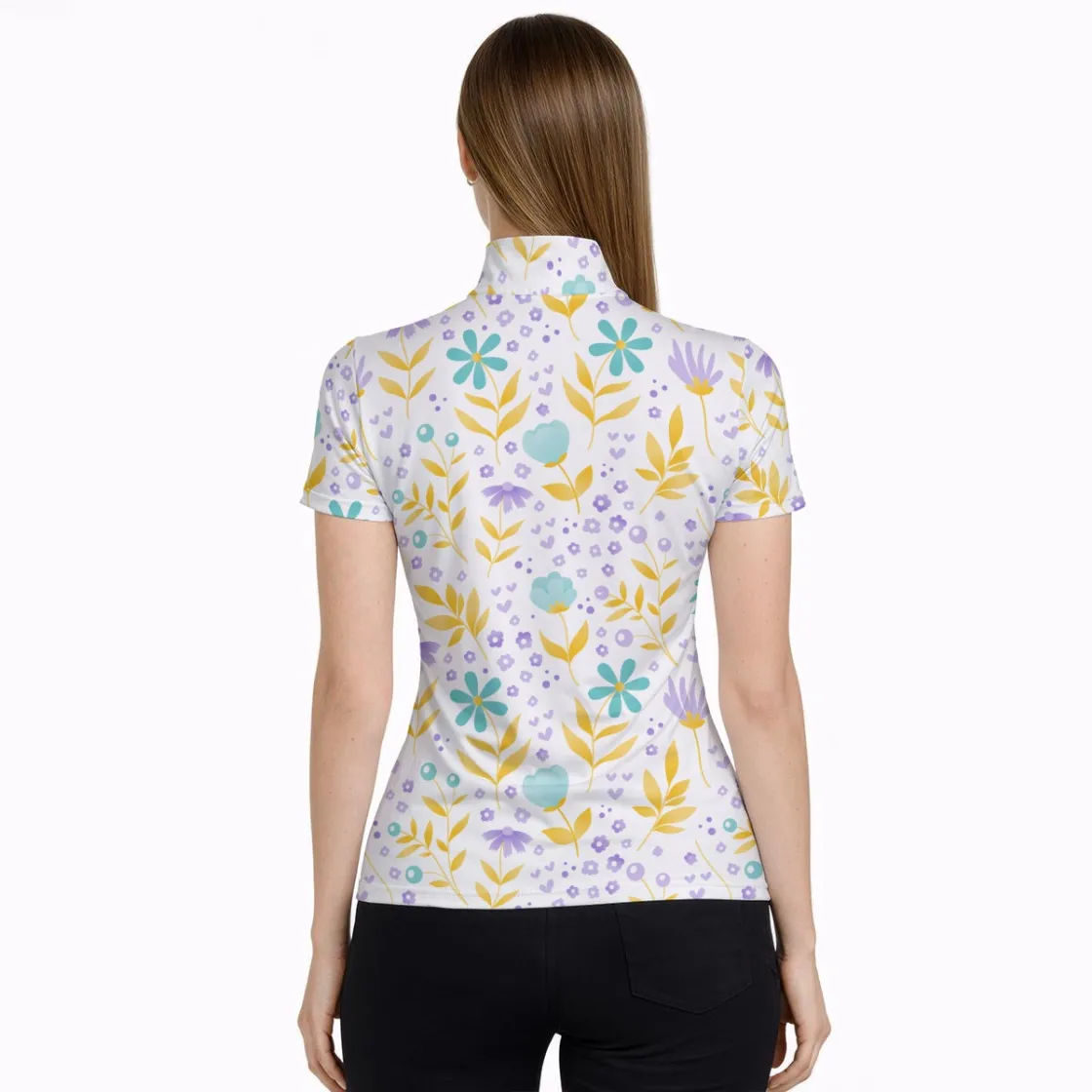 All Over Print Women's Short Sleeve Stand Collar T-Shirt