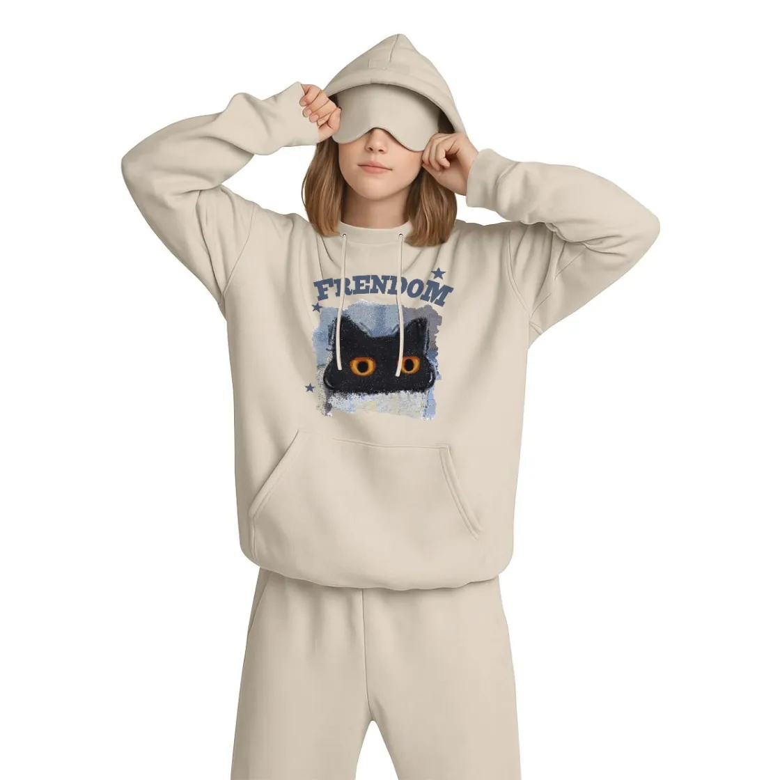 Women's Travel Nap Hoodie with Built-in Eye Mask|DTF