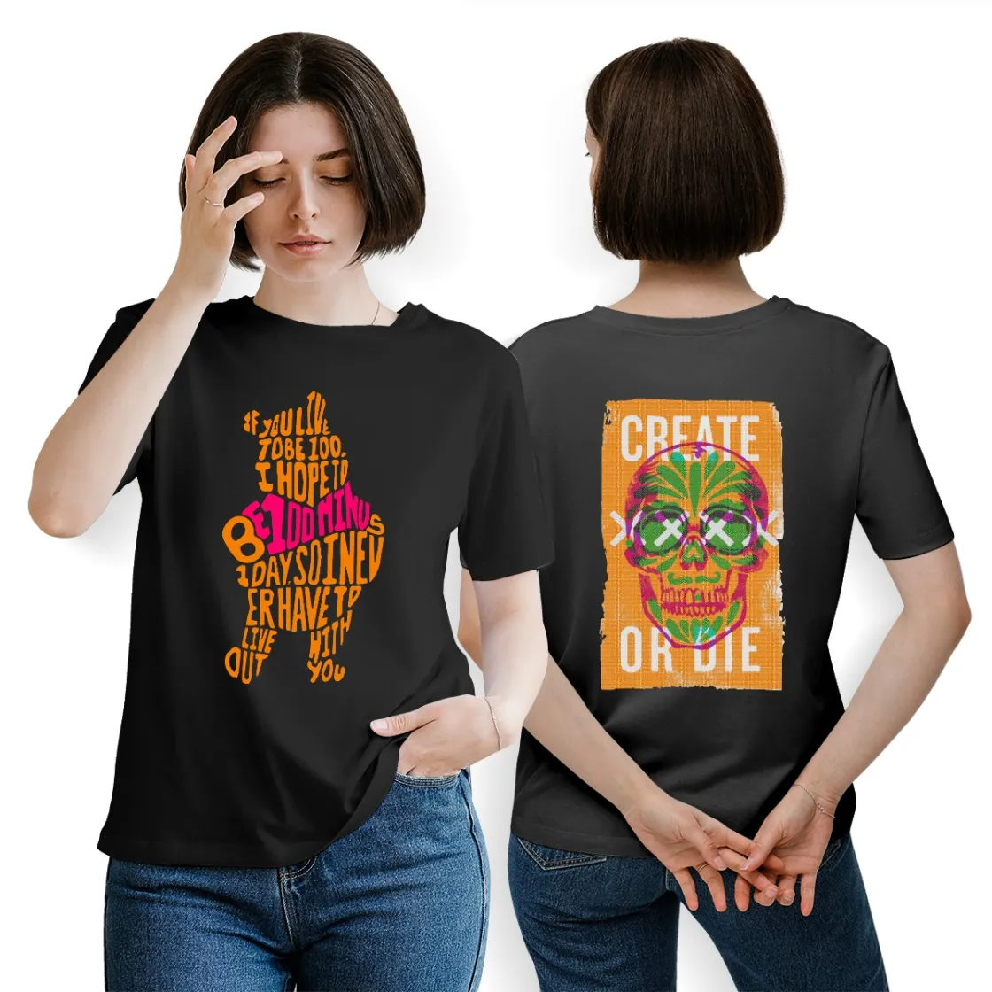 Women's Essential Crew Neck T-Shirt Printed in USA|180GSM Front & Back DTF