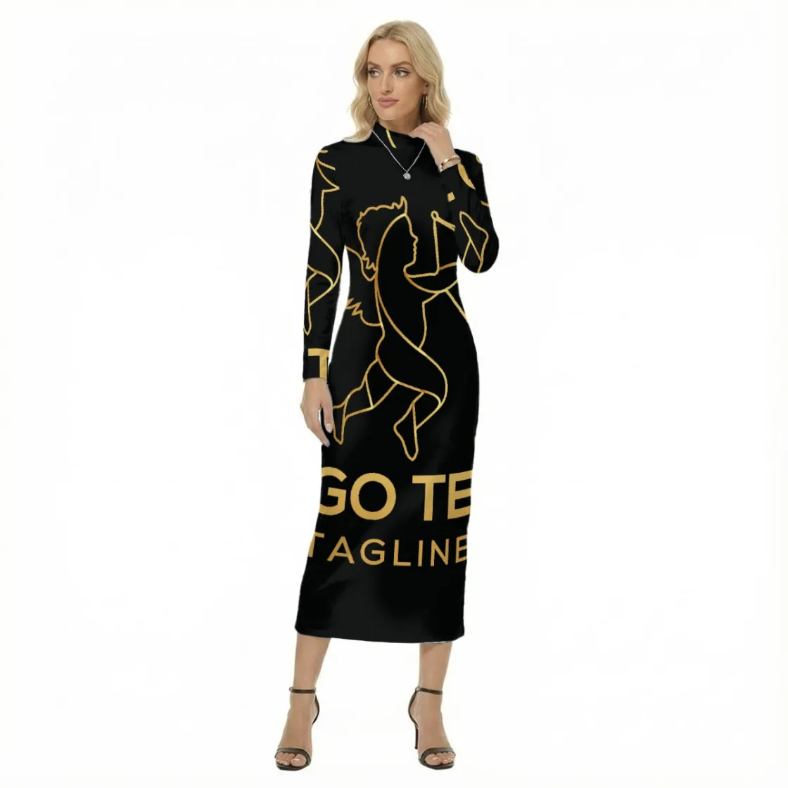 All-Over Print Women's Hip Dress With Black Zipper