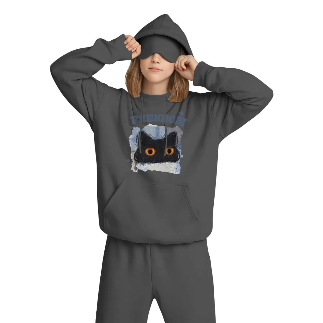 Women's Travel Nap Hoodie with Built-in Eye Mask|DTF