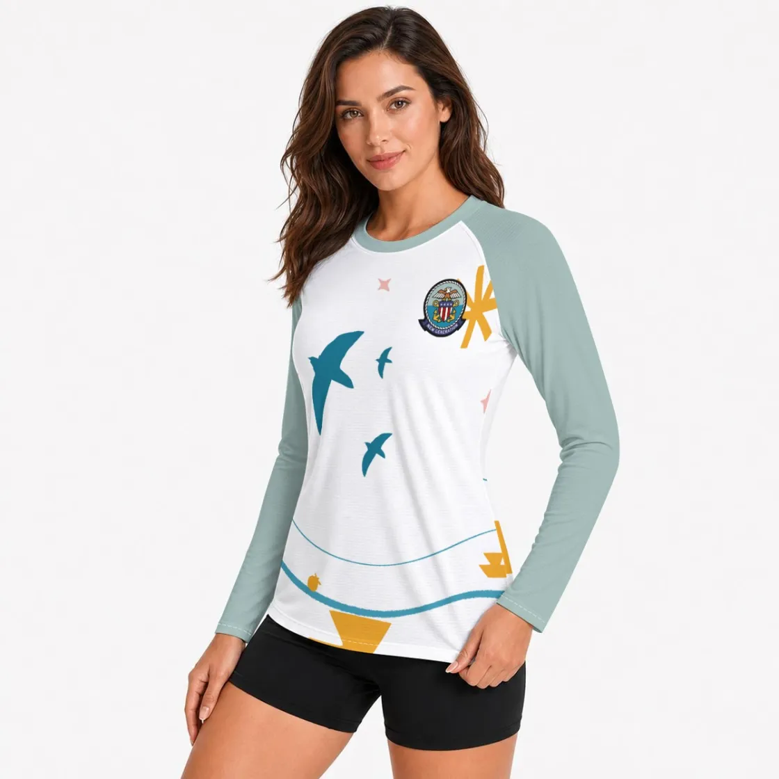 All-Over Print Women's Raglan Sun Protection Sport Jersey With Long Sleeve