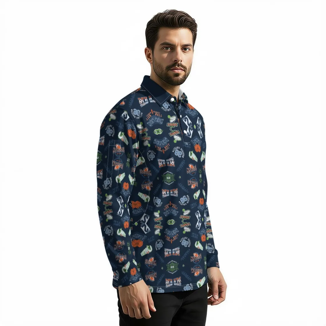 All-Over Print Men's Long Sleeve Polo Shirt