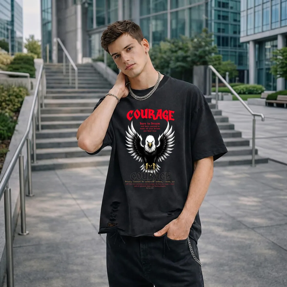 Men’s Distressed Washed Oversized T-Shirt|270GSM DTG