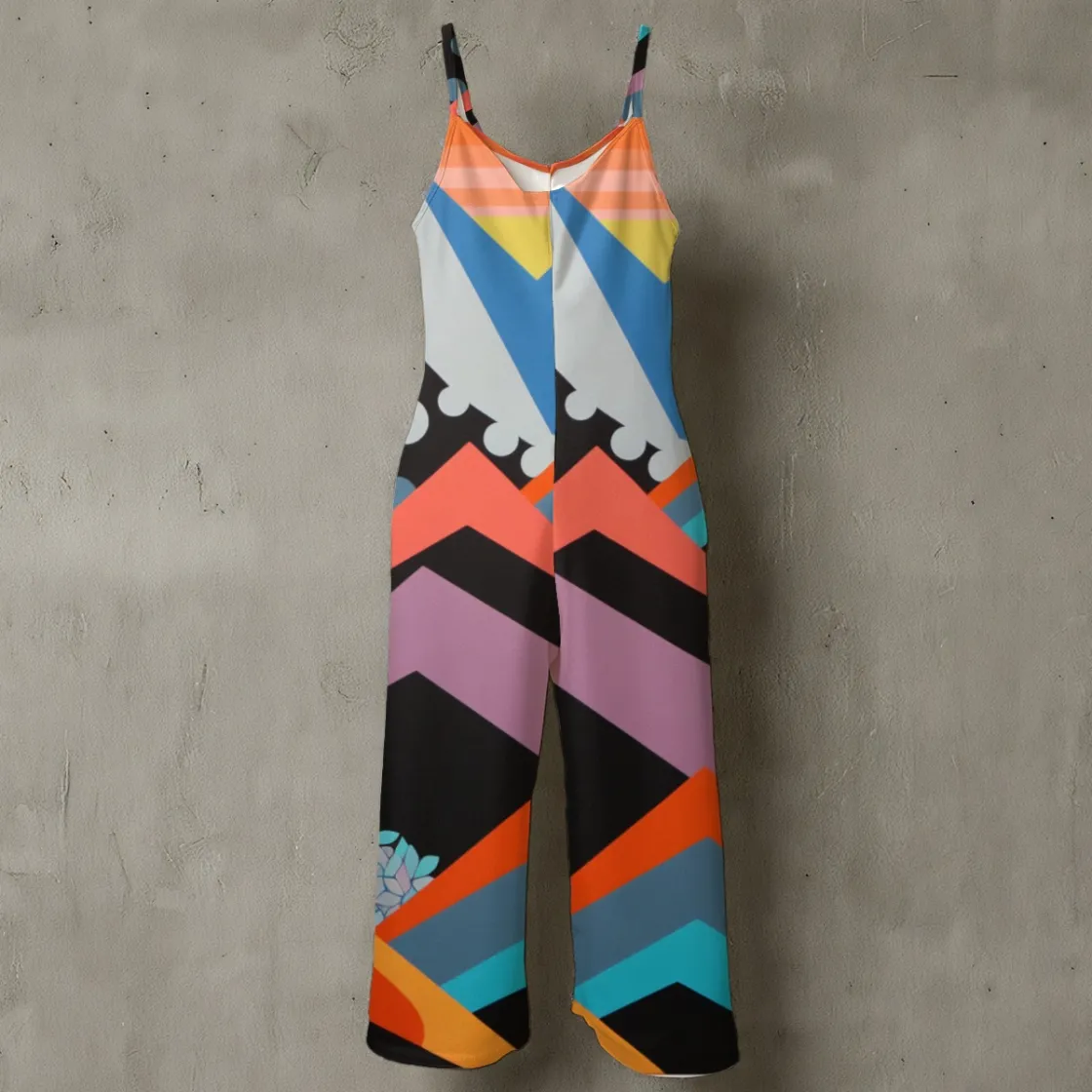 All-Over Print Women’s Floral Spaghetti Strap Wide-Leg Jumpsuit