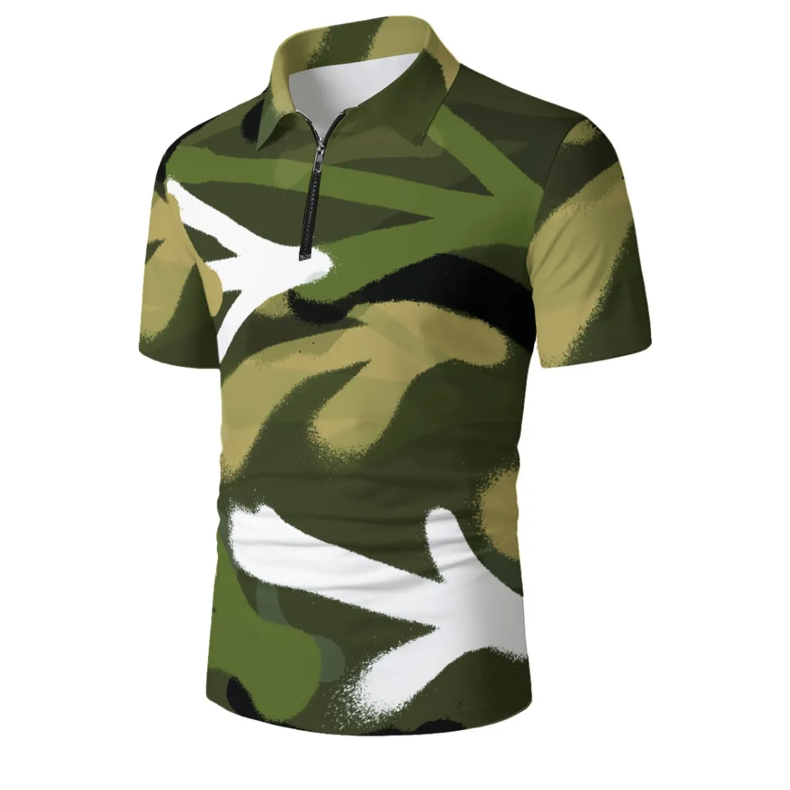 All-Over Print Men'S Short-Sleeved Zip Polo Shirt|180GSM