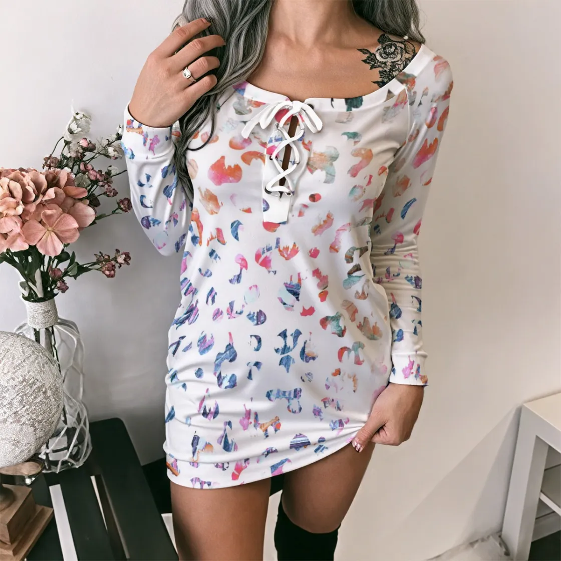 All-Over Print Women's Lace-Up Sweatshirt