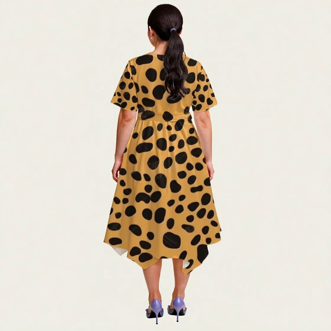 All-Over Print Women's Short Sleeve Belted Midi Dress