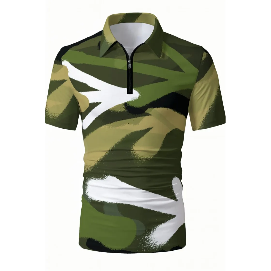 All-Over Print Men'S Short-Sleeved Zip Polo Shirt|180GSM