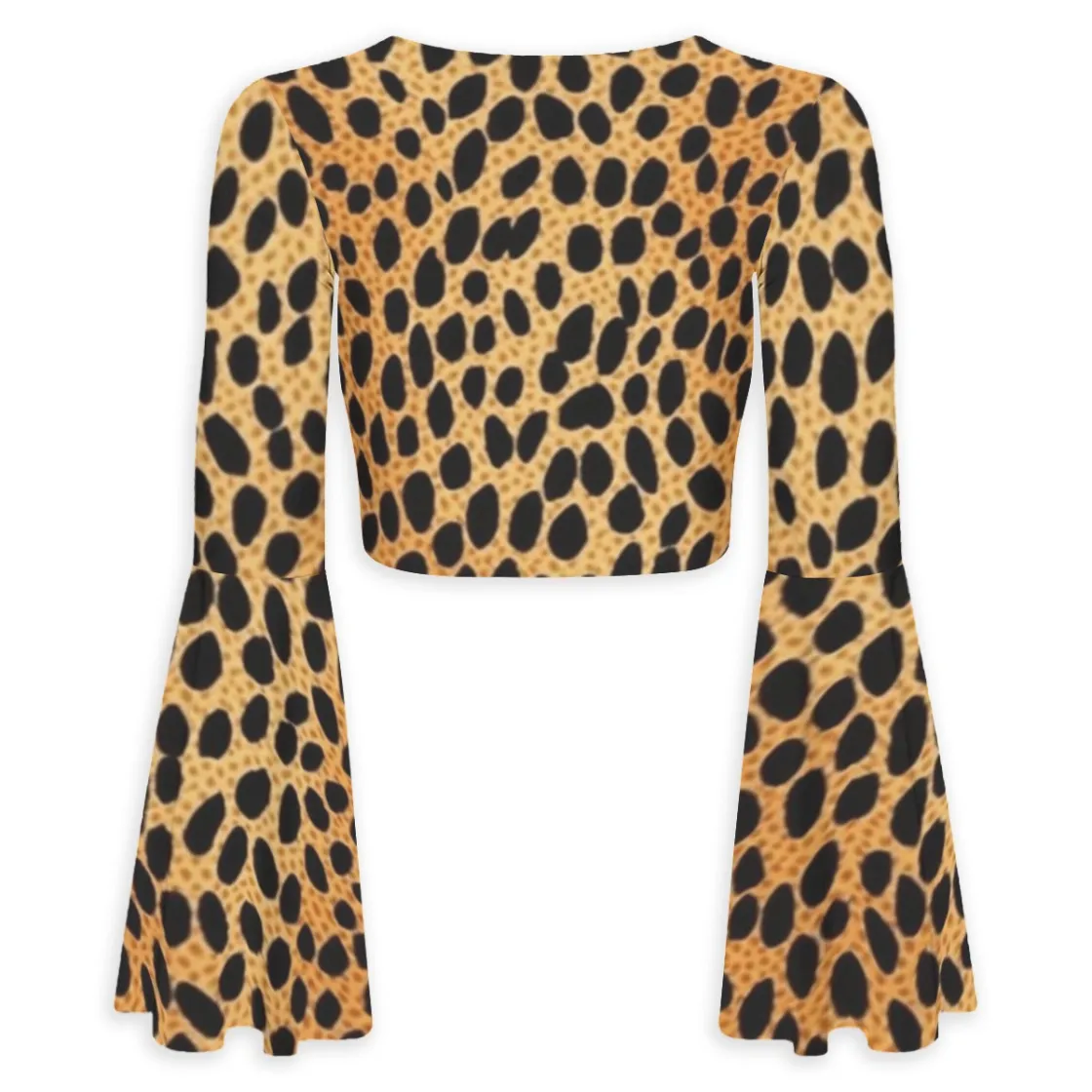 All-Over Print Women's Elegant Flared Sleeve Tie-Front Crop Top