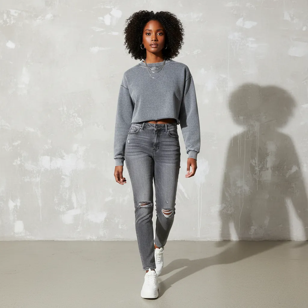 Women’s Cropped Distressed Sweatshirt380GSM Cotton DTF