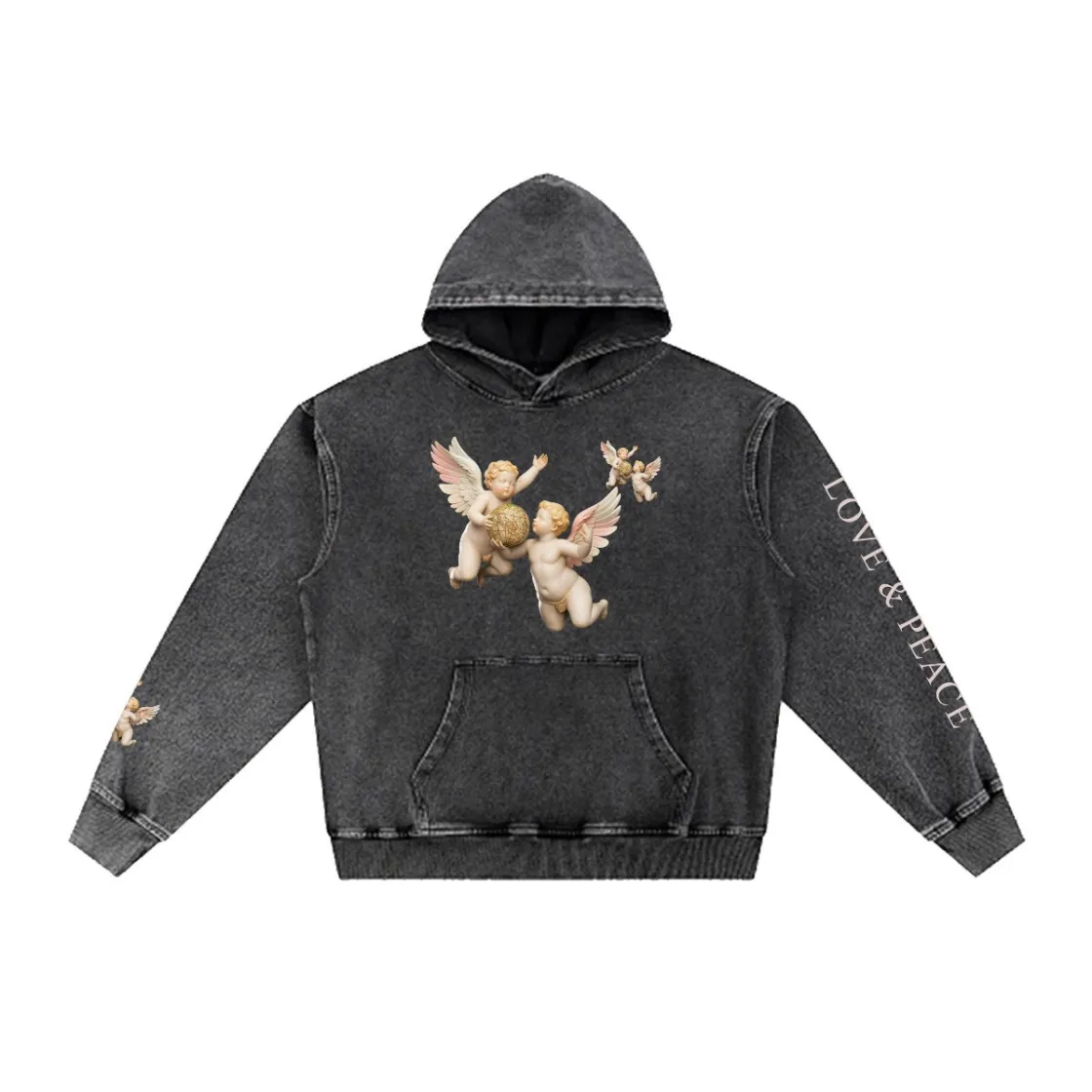 Men’s Washed Denim Pullover Hoodie|380GSM DTF