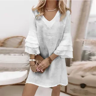 All-Over Print Women's Stacked Ruffle Sleeve Dress