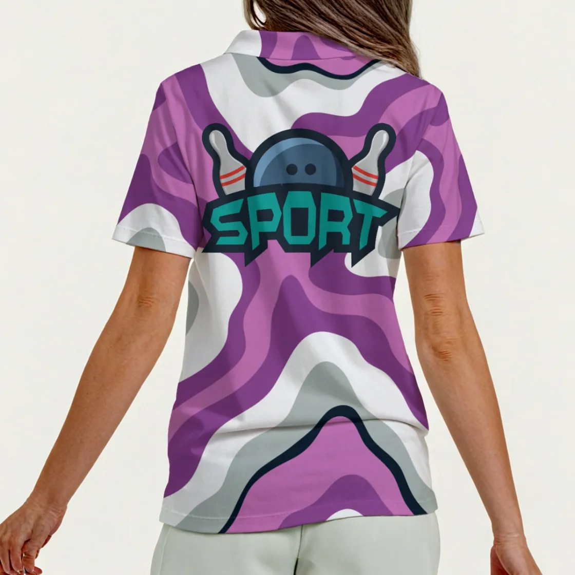 All-Over Print Women's Zip Polo Shirt With Short Sleeve
