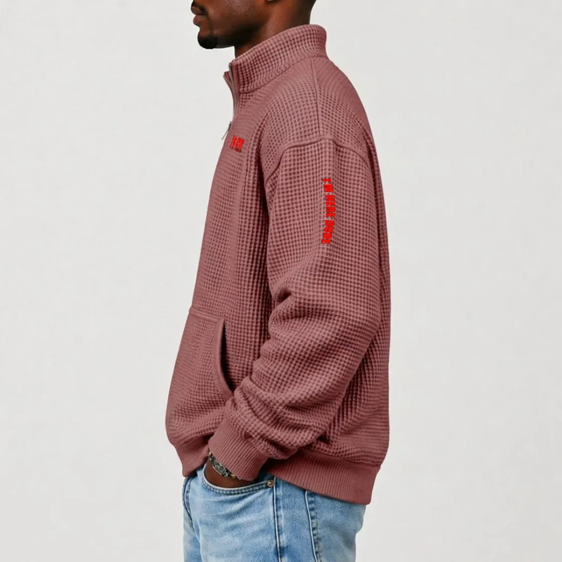 Men's Waffle Knit Casual Sweatshirt With Half Zipper|DTF