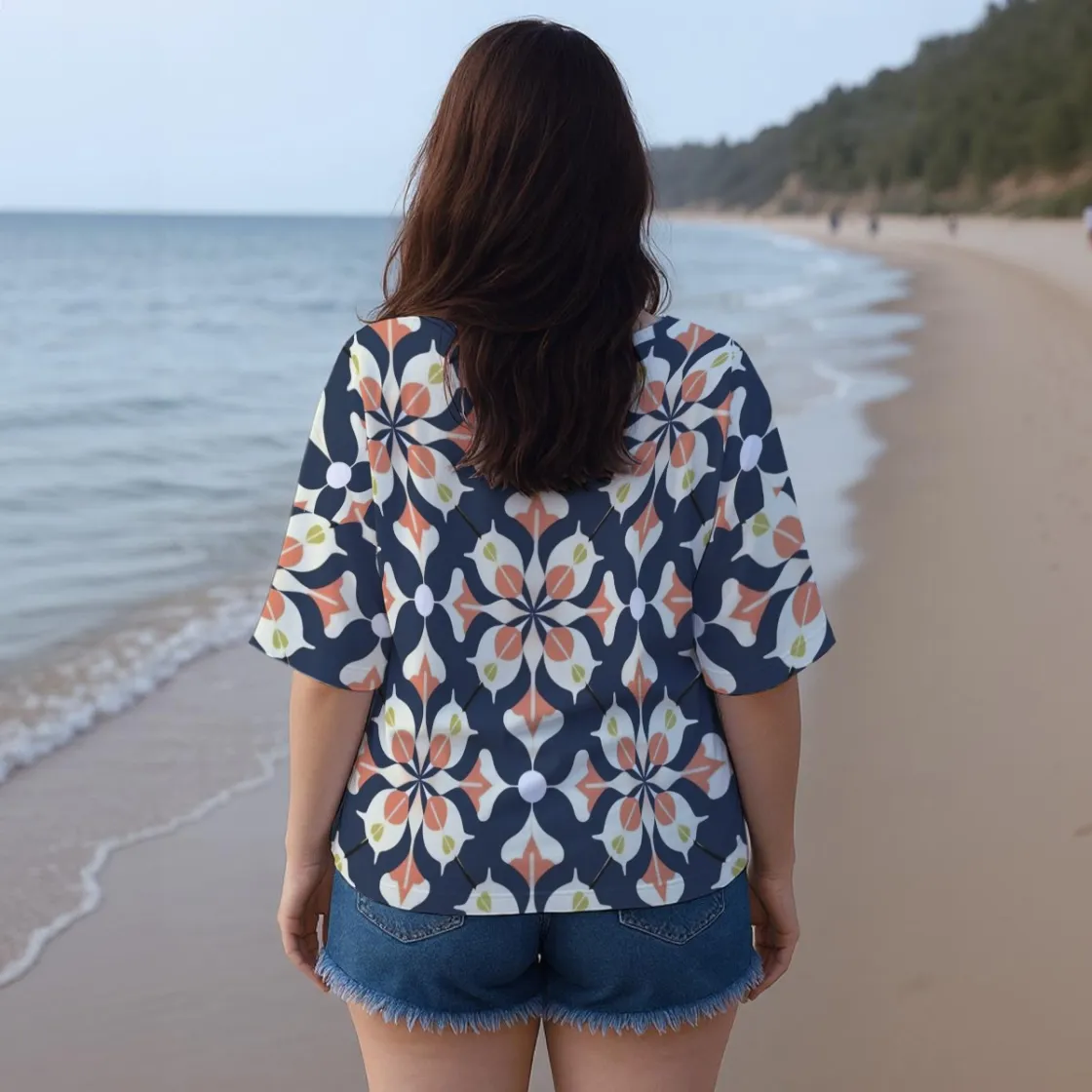All-Over Print Women’s Casual V-Neck Short Sleeve Top