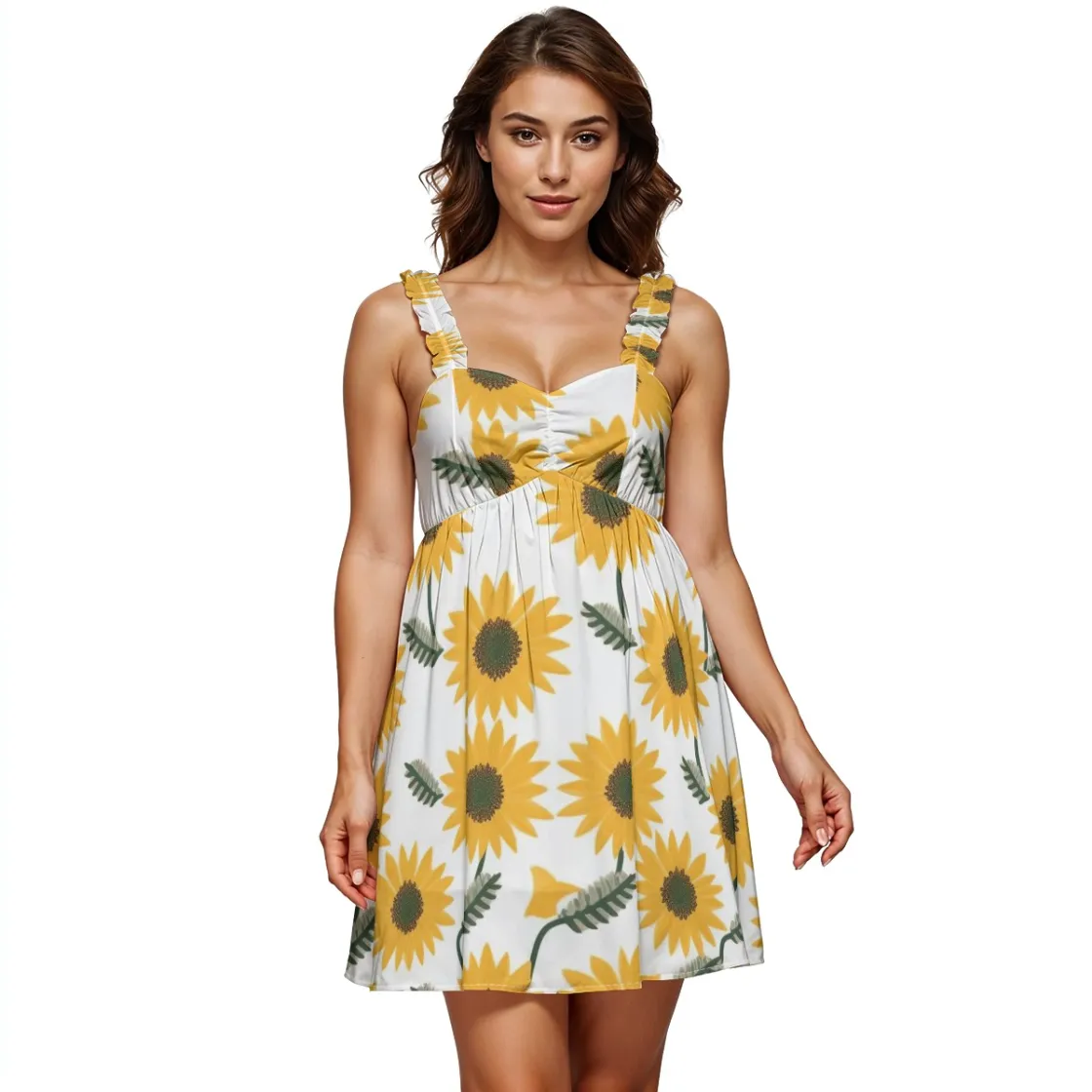 All-Over Print Women’s Chiffon Ruffle Strap Mini Dress