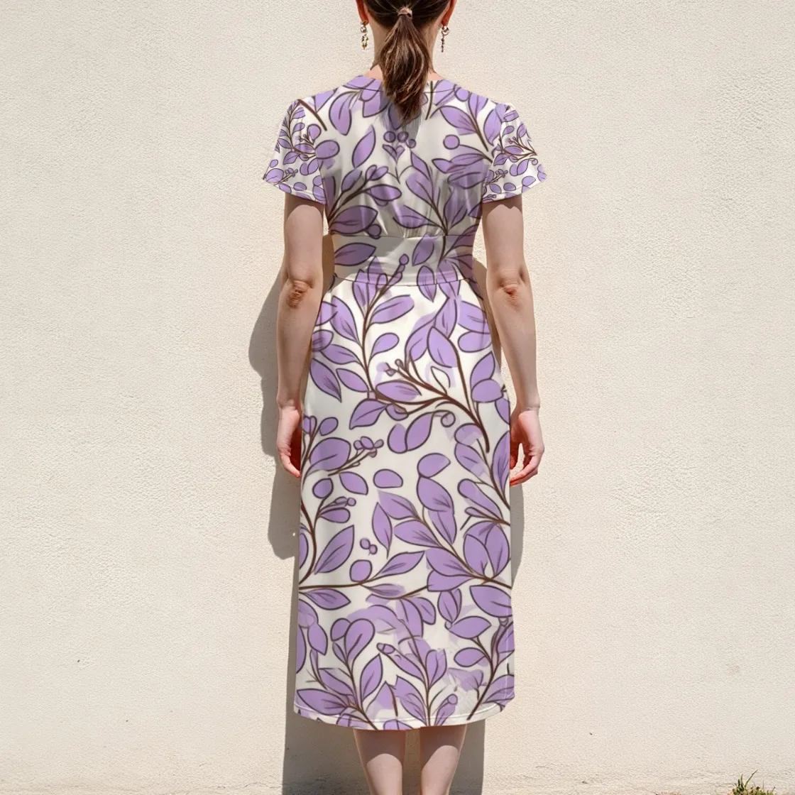 All-over Print Women's V-Neck Flutter Sleeve Midi Dress